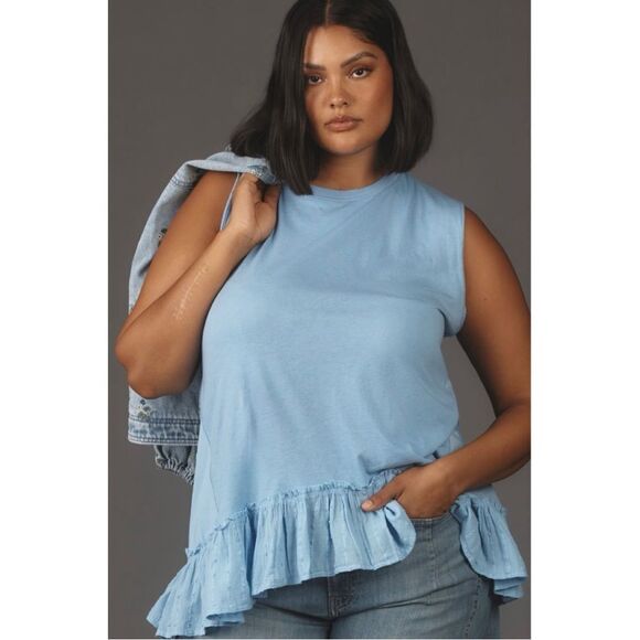 NEW Anthropologie Pilcro Sky Blue Babydoll Ruffle Muscle Tank Small or Medium - Picture 5 of 5
